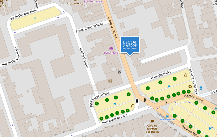 Plan de l’Éclat de Verre de Tours à sa nouvelle adresse : 46 rue de la Victoire à Tours.