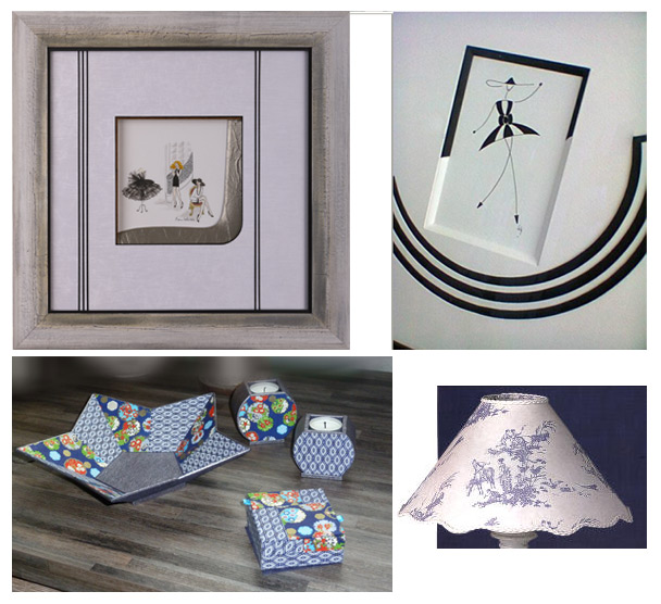 Cadres, d'objets en cartonnage et d'abat jour